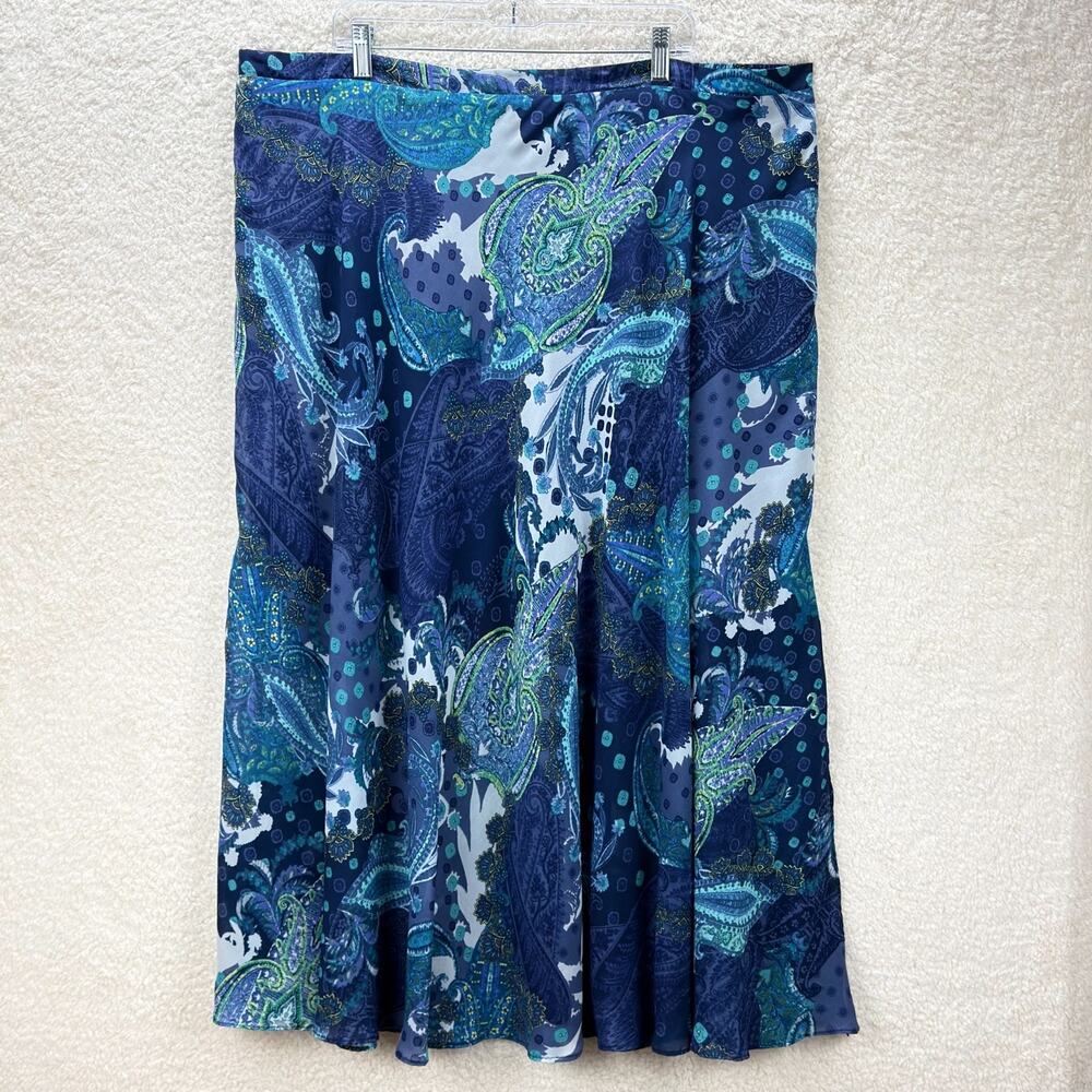 Roz & Ali Blue Paisley Print Maxi Skirt Size 3X Lined Bohemian Lightweight Boho